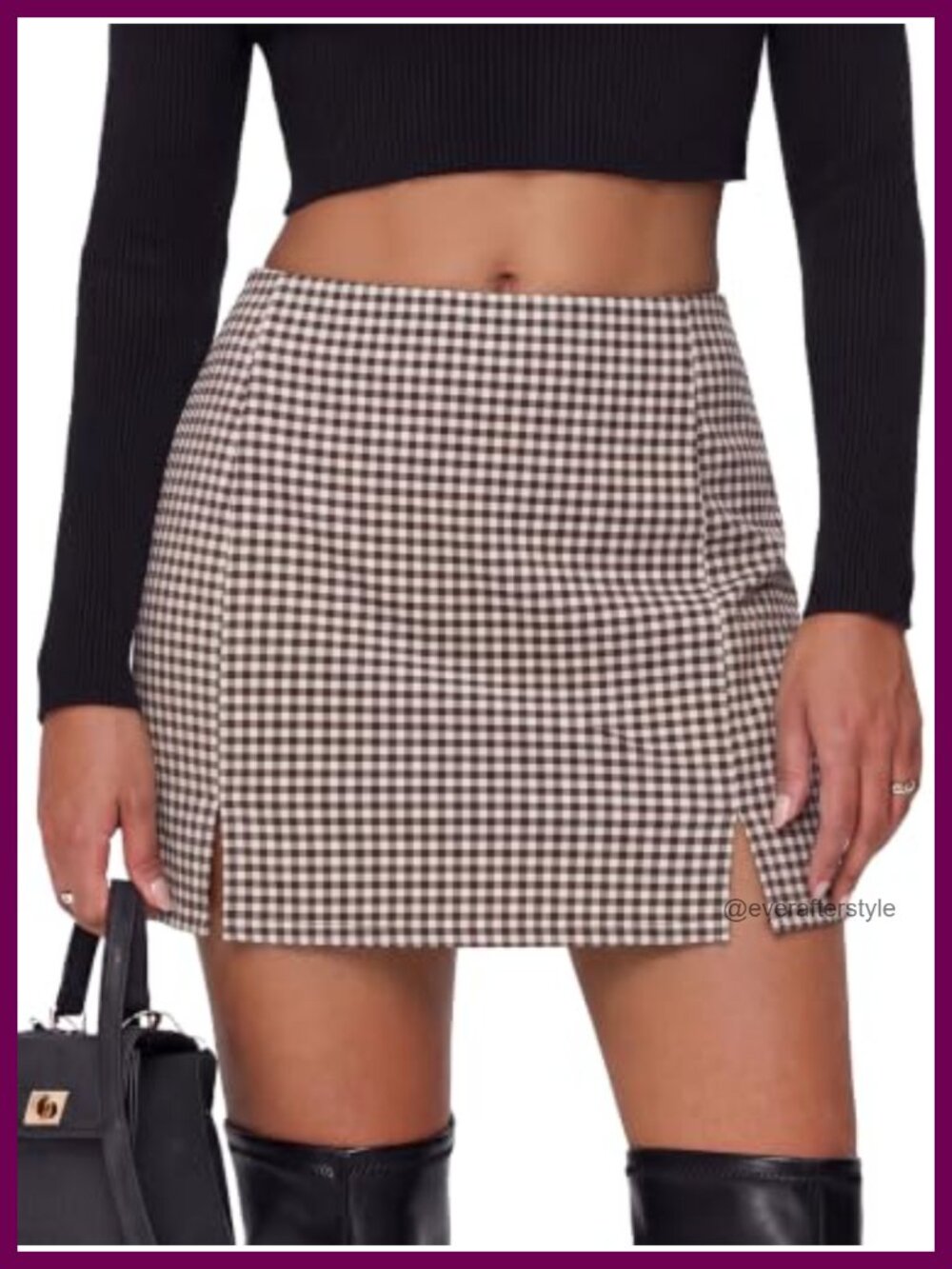 Plaid Mini Skirt High Elastic Waist Bodycon Double Slit Y2K